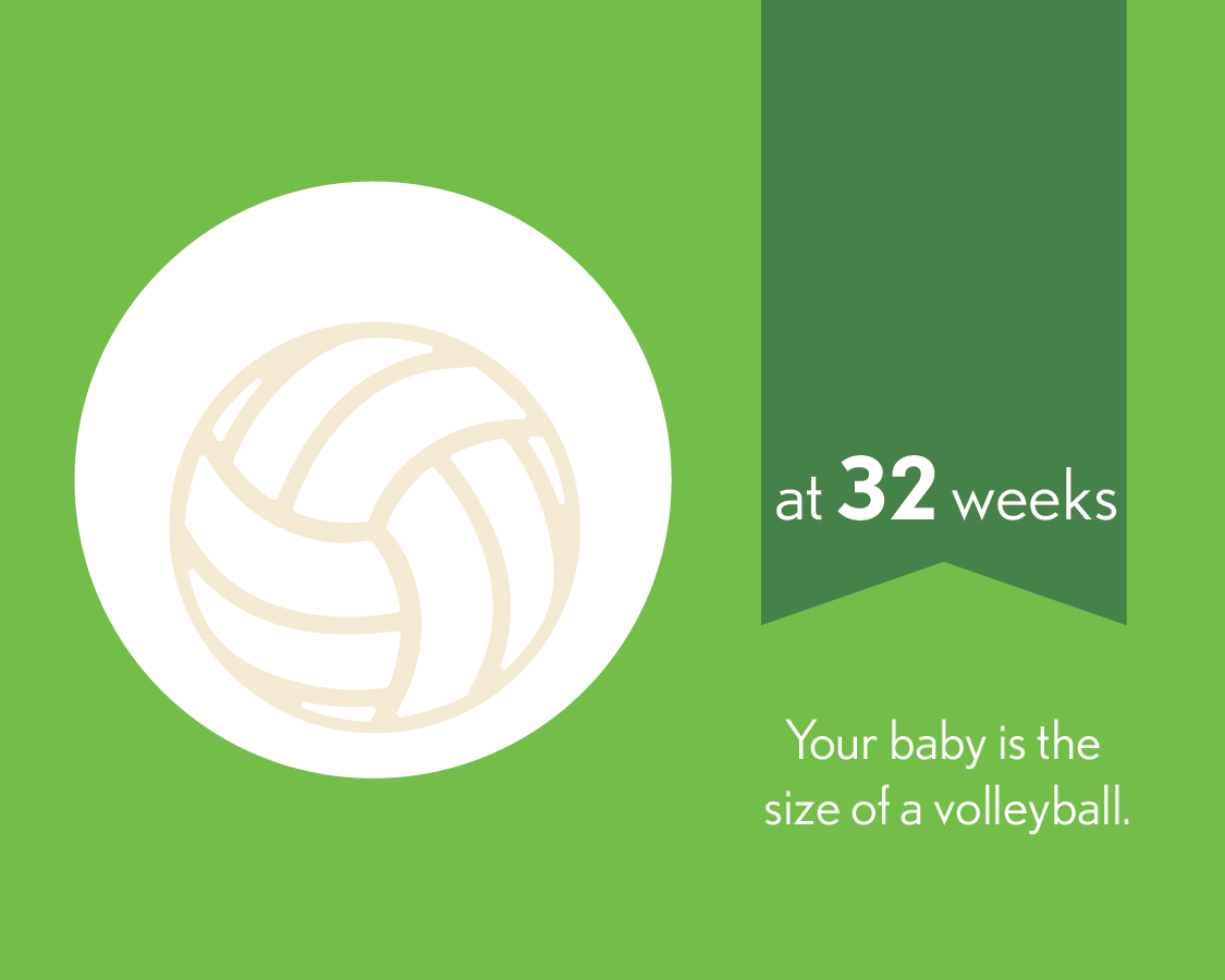 At 32 weeks, your baby is the size of a volleyball.